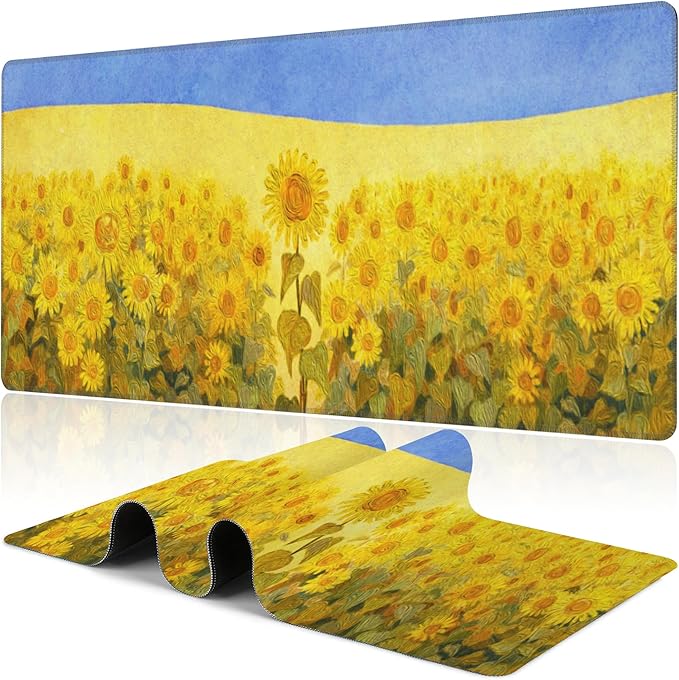 Field of Sunflowers Desk Mat, Large Sunflower Oil Painting Gaming Keyboard by NIYLYNSYN