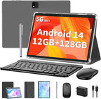 Android Tablet with Keyboard, Android 14 Tablet, 12 GB+128GB, 1TB Expand by QDDQ