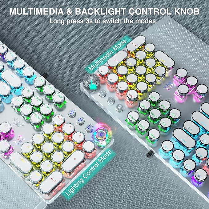 AULA F2088 Typewriter Style Mechanical Gaming Keyboard, Rainbow LED Backlit - Image 5