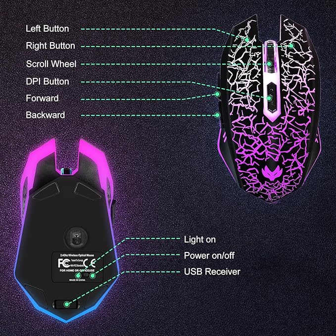 Wireless Gaming Mouse, Rechargeable Wireless Computer Mouse, 7-Color LED Light - Image 6