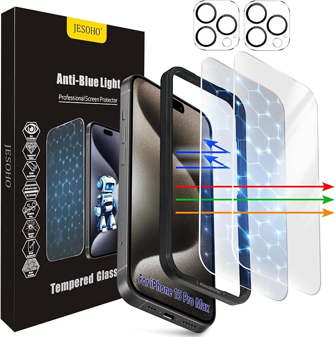 Screen Protector for iPhone 15 Pro Max, HD Clear, 9H Hardness, No Bubbles by JESOHO