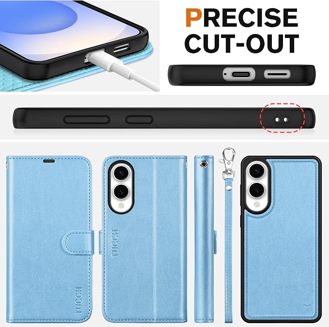 TUCCH Case Wallet for Galaxy S25 Edge, Removable Wrist Strap PU Leather - Image 8