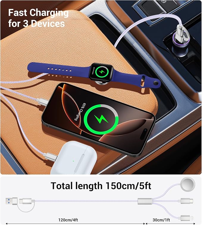 Temdan for Travel Vacation Essentials, 3 in 2 USB C Cable for Apple Watch - Image 4