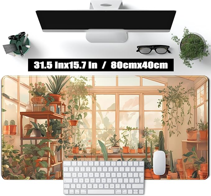 Cute Plant Lover Desk Mat Cozy Mouse pad Beige, XXL Large Extended Earthy Brown - Image 2
