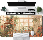 Cute Plant Lover Desk Mat Cozy Mouse pad Beige, XXL Large Extended Earthy Brown - Image 2