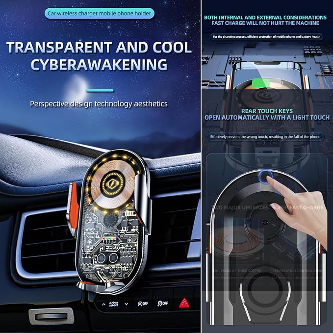Car Phone Holder, Wireless Car Charger Air Vent Auto-Clamp Cell Phone Car Mount - Image 10