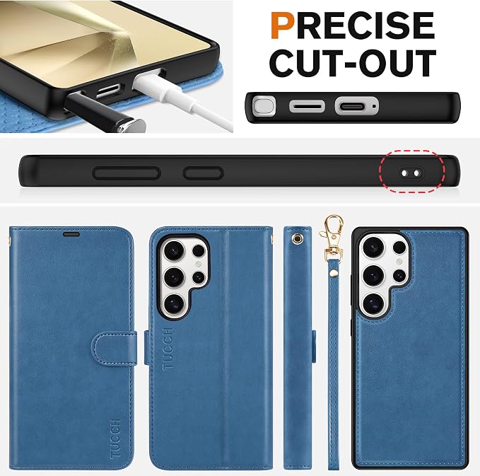 TUCCH Case Wallet for Galaxy S25 Ultra, Removable Wrist Strap PU Leather - Image 8