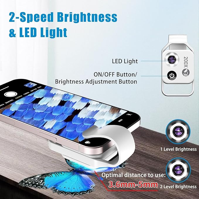 Phone Microscope with CPL Lens/LED Light, 200X Pocket Microscope with Universal - Image 2