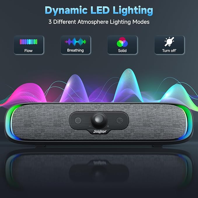 SOULION R200 Bluetooth Computer Speakers, Compact PC Speakers, USB C/USB Plug & - Image 2