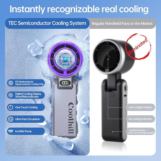 Handheld Portable Fan with Ice Cooler: 100-Speed 5500mAh Rechargeable Handheld - Image 9