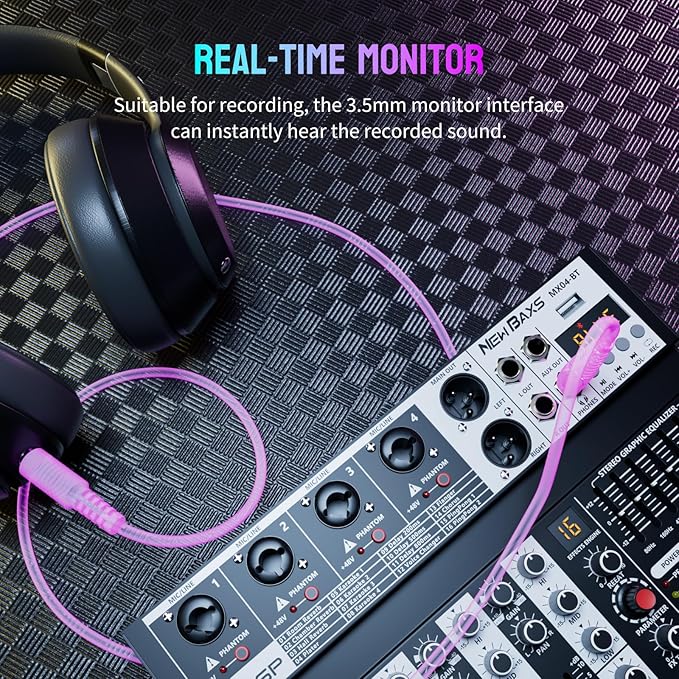 Professional Audio Mixer, 4 Channel Audio Interface Sound Board Mixing Console - Image 5
