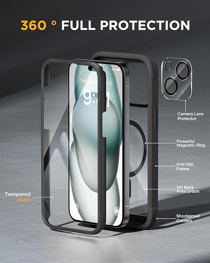 Miracase Glass Series for iPhone 15 Case Full-Body Magnetic Bumper Case - Image 2