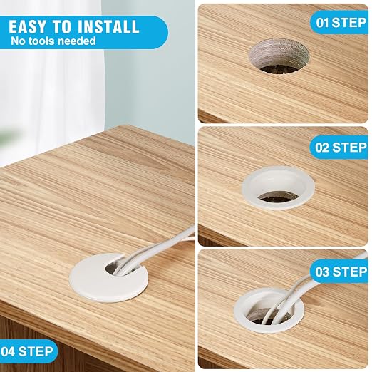 1-1/2" White Desk Grommet, JTemgle Plastic Cable Hole Cover Computer Table Cord - Image 6
