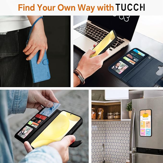 TUCCH Case for Galaxy S25, 2 in 1 Magnetic PU Leather Wallet Case Wrist Strap - Image 9