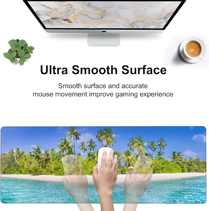 Tropical Nature Landscape Desk Mat, Large Summer Beach Seawater and Palm Trees - Image 5