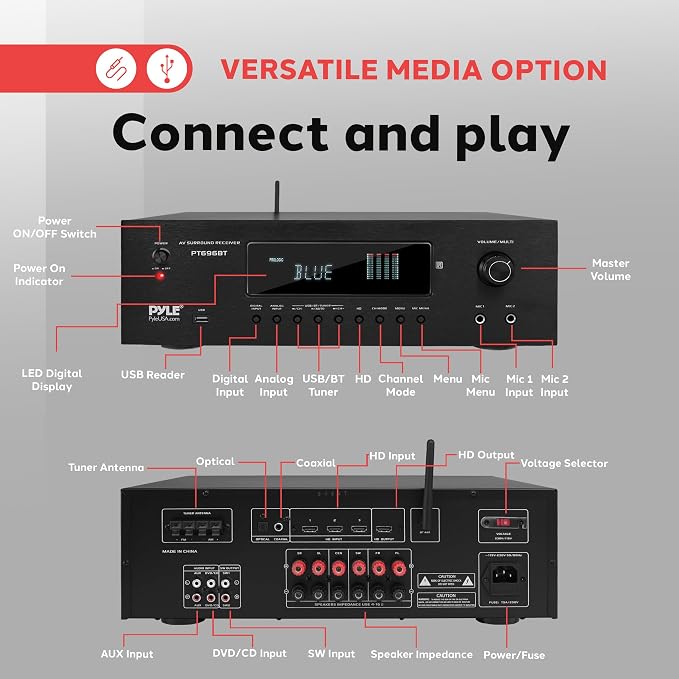 Pyle 1000W Bluetooth Home Theater Receiver - Image 5