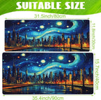 Desk Pad, City Starry Night Desk Mat, Abstract Oil Painting Large Gaming Mouse - Image 2