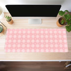 Pink Minimalist Gingham Floral Desk Mat Gaming Mouse Pad Large Cute Pastel Desk - Image 3