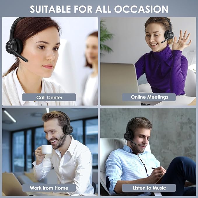 Wireless Headset with Mic for Work, Wireless On Ear Headphones with USB Dongle - Image 7
