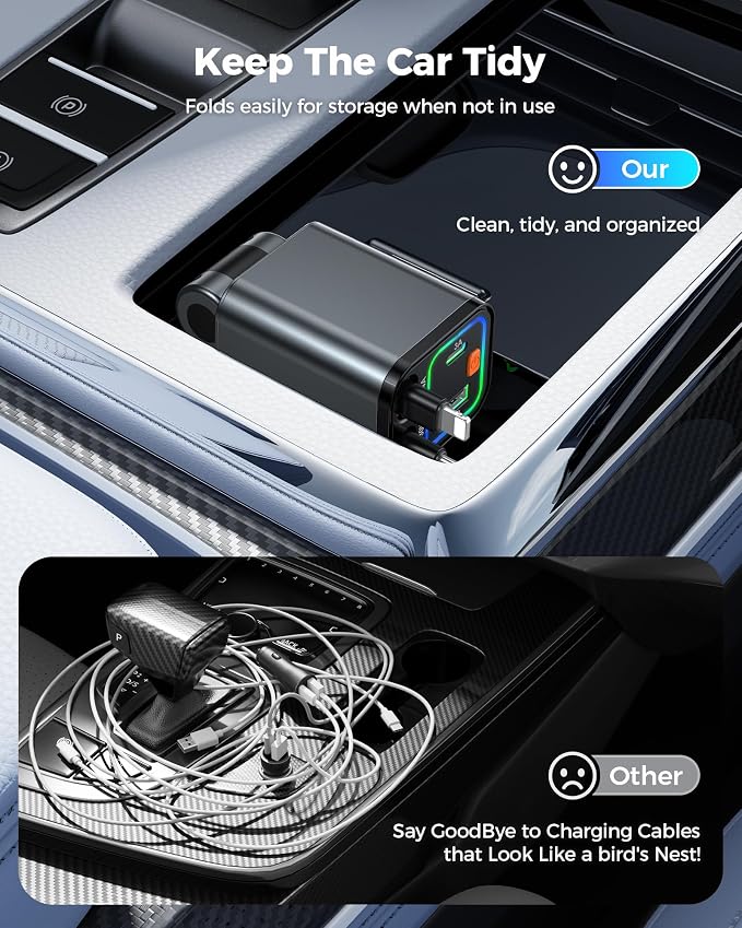 Retractable Car Charger 84W, 4-in-1 Fast Car Charger - Image 6