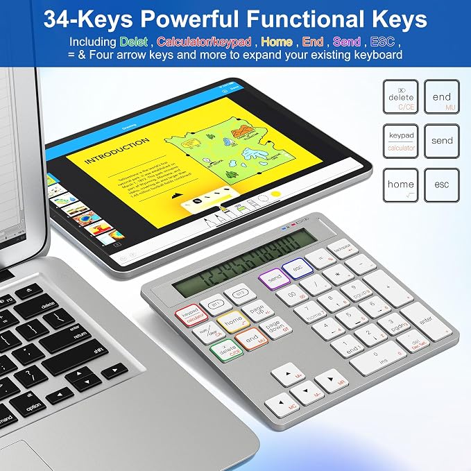 2-in-1 Wireless Number Pad & Calculator, 34-Key Portable Number Pad - Image 3