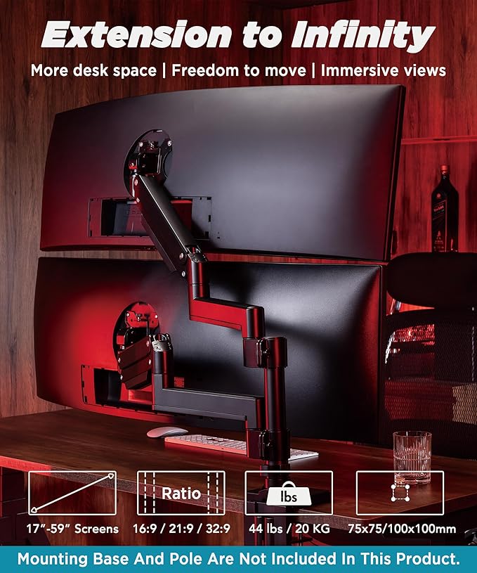 Heavy Duty Extension Arm Dual 49" Vertical Stacked Monitor Mount Height - Image 3