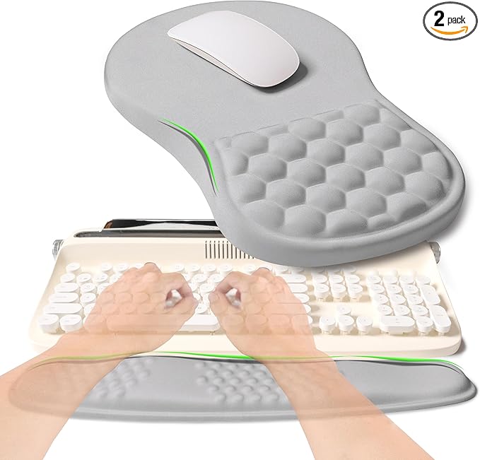 2-in-1 Ergonomic Set, Wave Rise Keyboard Wrist Rest and Massage Bulge Slope by KUOSGM