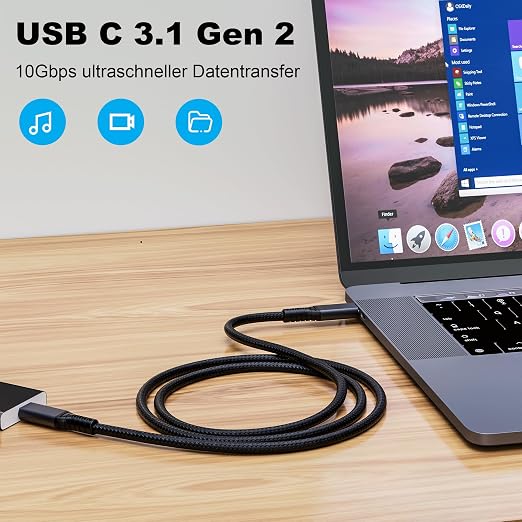 10FT USB-C 3.1 Gen 2 Cable 10Gbps Data Transfer, 60Hz Video Output, 4K Display - Image 3