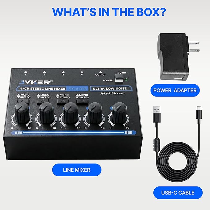 Jyker 4 Channel Stereo Line Mixer, Compact Audio Mixer TS/TRS Line Level Sources - Image 8