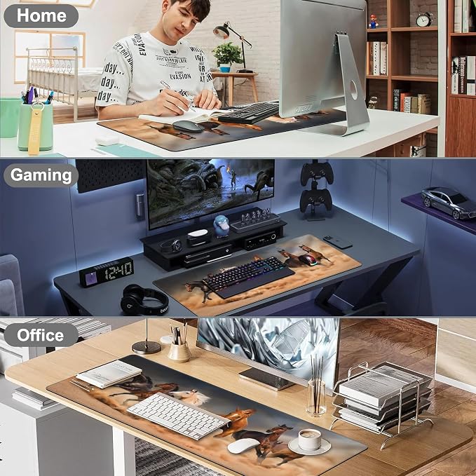 Mouse Pad, Large Running Horse Herd Desk Mat, Extended Non-Slip Gaming Keyboard - Image 7