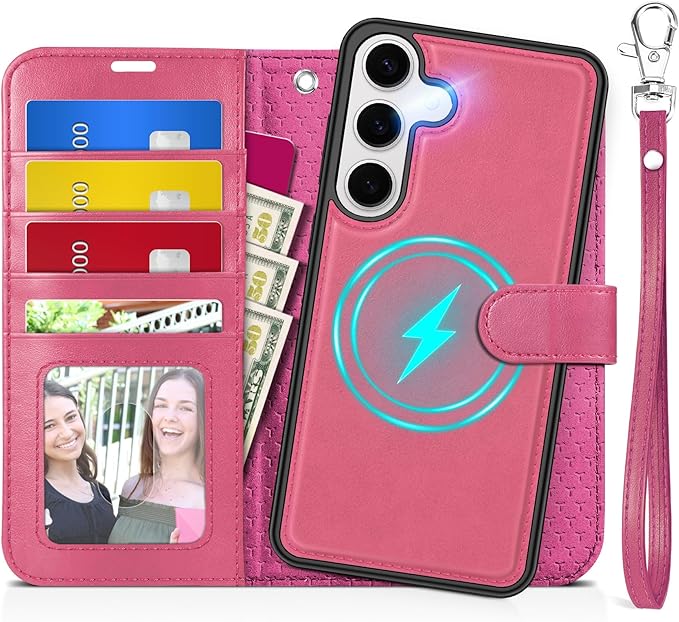 TUCCH Case for Galaxy S25, 2 in 1 Magnetic PU Leather Wallet Case Wrist Strap by TUCCH
