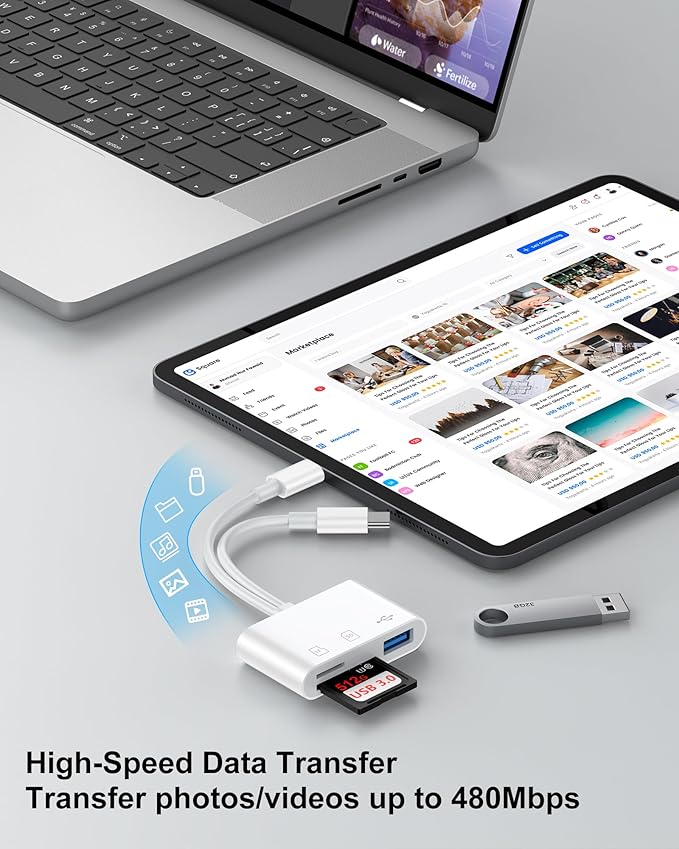 SD Card Reader for iPhone, Memory SD Card Reader USB C&Lightning Dual Port - Image 2