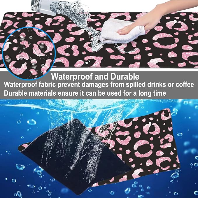 Mouse Pad, Large Rose Pink Leopard Printings Desk Mat, Extended Non-Slip Gaming - Image 4