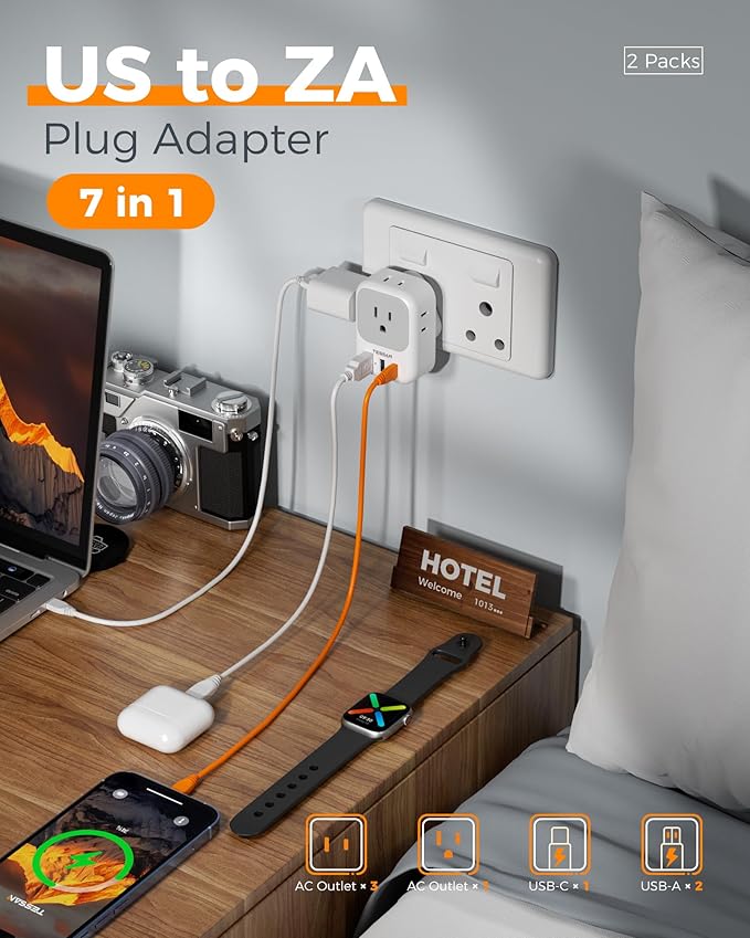 Type M Adapter for South Africa Plug 2 Pack, TESSAN South Africa Power Adapter - Image 3