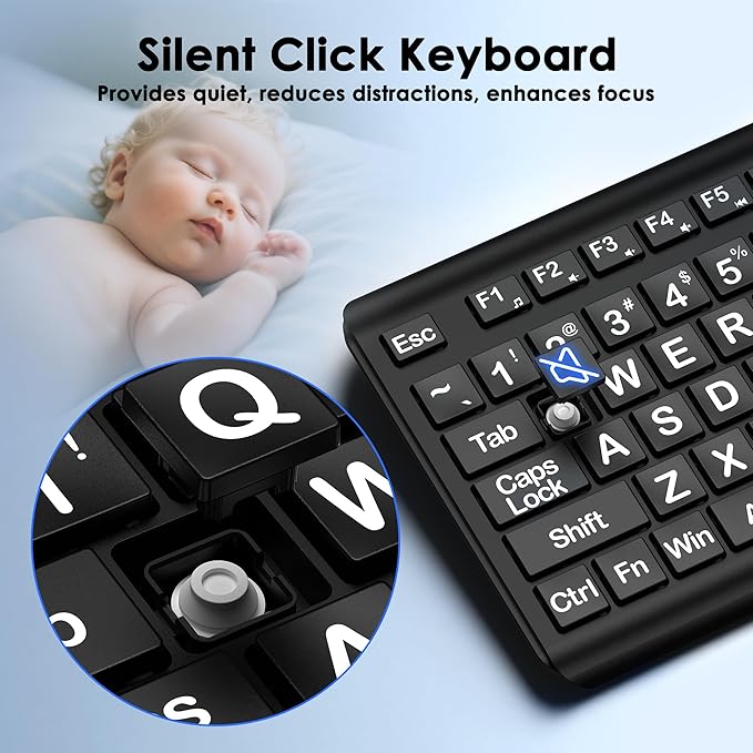 Large Print Computer Keyboard, Wired USB Full Size Quiet Keyboard - Image 4