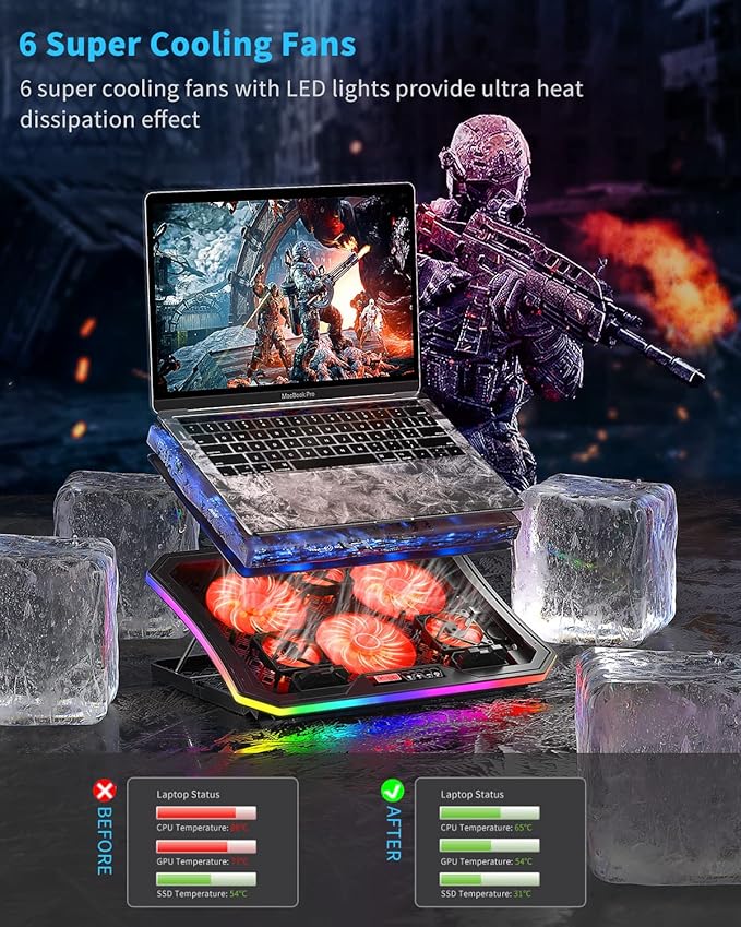 Laptop Cooling Pad, KeiBn RGB Lights Laptop Cooler 6 Fans - Image 2
