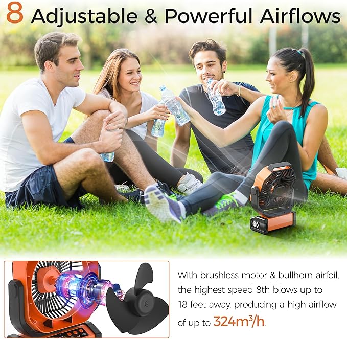 Camping Fan with Light - 20000mAh Rechargeable Battery Fan - Image 3