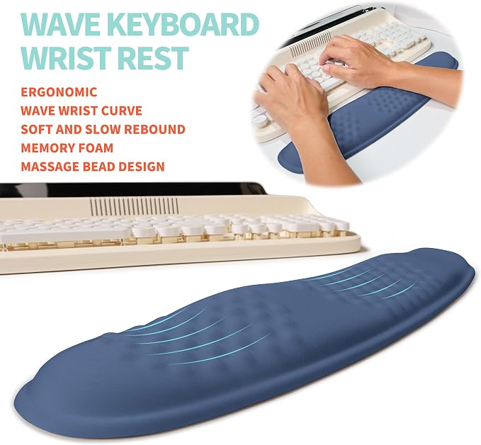 2-in-1 Ergonomic Set, Wave Rise Keyboard Wrist Rest and Massage Bulge Slope - Image 2