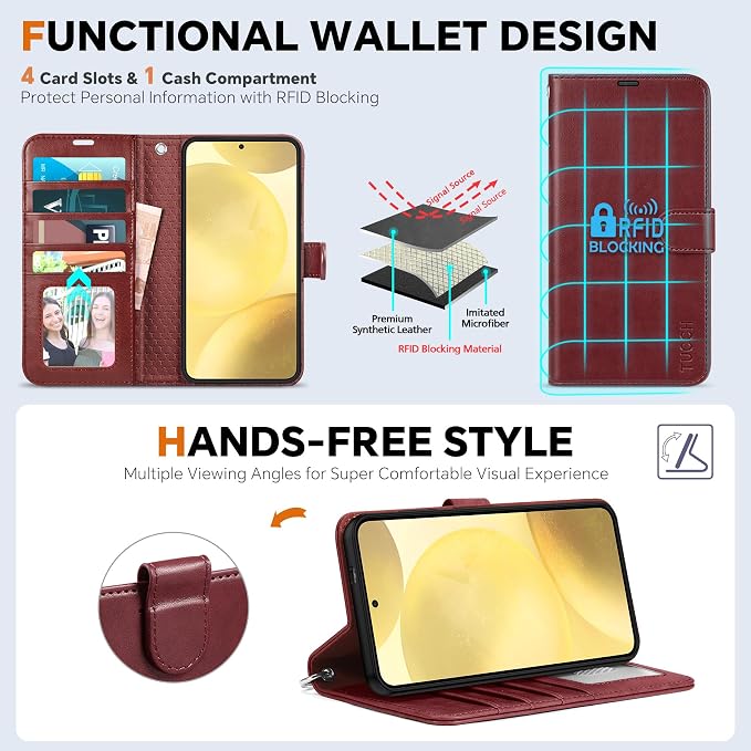 TUCCH Case Wallet for Galaxy S25 Plus, Detachable Wrist Strap RFID Blocking 4 - Image 5