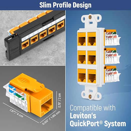 Everest 45° Angled RJ45 Cat6 Keystone Jacks 50-Pack in Yellow - Image 7