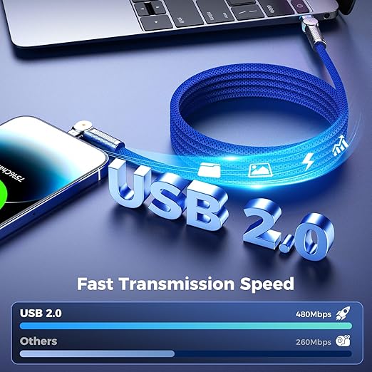 USB C to USB C Cable10ft, 240W 2-Pack Braided 180°Rotating Type C Charging - Image 3
