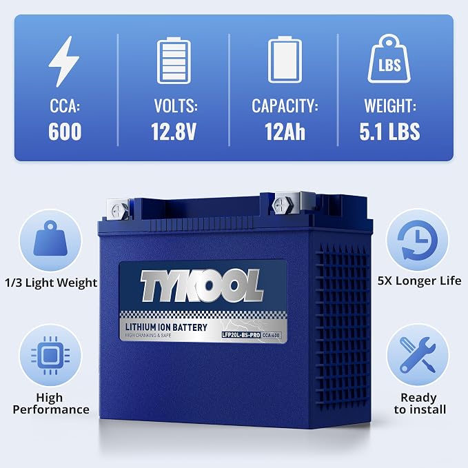 TYKOOL YTX20L-BS/YTX20HL/YB16CL-B High Performance LiFePO4 Lithium Motorcycle - Image 3