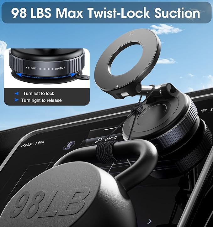 2026 Upgraded Vacuum Magnetic Car Phone Holder 360° Reinforced 96LBS Ultra - Image 4