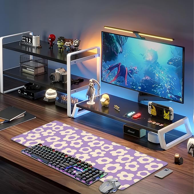 Purple Groovy Flowers Desk Mat, Large Vintage Floral Gaming Keyboard Mouse Pad - Image 6