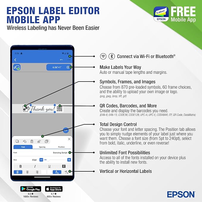 LABELWORKS Epson LW-C410PX Portable Bluetooth Label Machine Printer - Image 5
