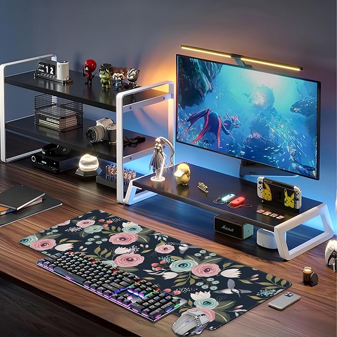Colorful Flowers and Birds Desk Mat, Large Spring Floral Bird Gaming Keyboard - Image 6