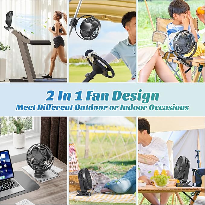 ATEngeus USB Desk Fan, Rechargeable Portable Fan, 8-Inch Clip on Fan, 10000mAh - Image 7