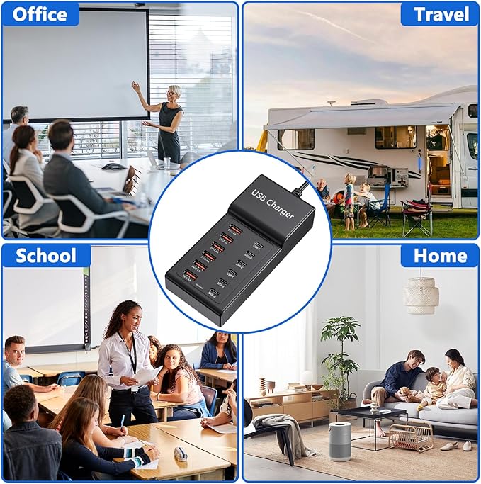 Multi USB Charger USB C Charging Station Block 50W 12 Ports Multiple USB C Hub - Image 7