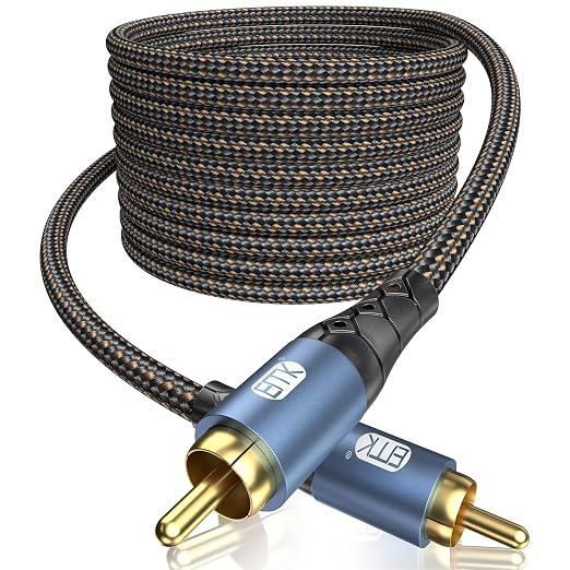 EMK Subwoofer Cable RCA to RCA Audio Cable 24K Gold-Plated Nylon Braided Double by EMK
