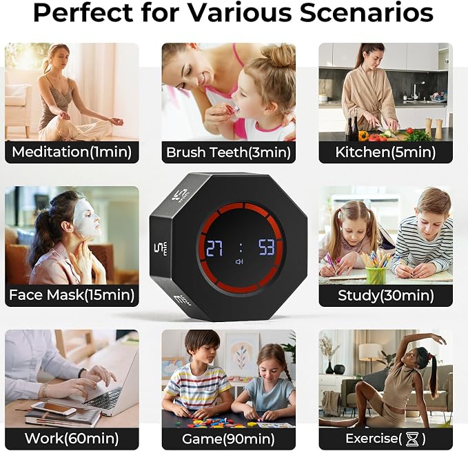 Rechargeable Pomodoro Timer, 8-Angle Auto-Rotating Screen - Image 5